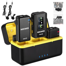Load image into Gallery viewer, NEEWER CM28 Wireless Lavalier Microphone System with Charging Case, 2 Mic Clips, 1 Click Noise Canceling, 4GB Storage, 9H Playtime, Lavalier Lapel Mic Compatible with iPhone/Android/PC/Camera/iPad, Black_1
