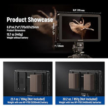Load image into Gallery viewer, NEEWER F700 7" Camera Field Monitor, 2000nit HD 1920x1080 IPS Touch Screen with 3D LUT, 4K HDMI Loop in/Out with Peak Focus DSLR Video Assist HDR Waveform, Cold Shoe Mount, Battery Not Included, Black_5293
