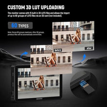 Load image into Gallery viewer, NEEWER F700 7" Camera Field Monitor, 2000nit HD 1920x1080 IPS Touch Screen with 3D LUT, 4K HDMI Loop in/Out with Peak Focus DSLR Video Assist HDR Waveform, Cold Shoe Mount, Battery Not Included, Black_5295
