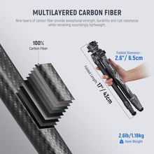 Load image into Gallery viewer, NEEWER LITETRIP LT32 Camera Travel Tripod, Carbon Fiber Portable Stand, Ball Head Detachable Center Axis Flip Buckle Cleaning Cloth Arca QR Plate Compatible with PD (Former TP62), black_1903
