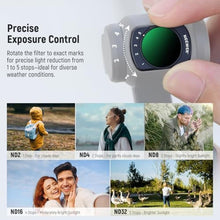 Load image into Gallery viewer, NEEWER Magnetic ND Filter Set Compatible with DJI Osmo Pocket 3 / Pocket 4 / Xtra Muse, Variable ND2-32 Black Diffusion 1/4 CPL 0.72x Wide Angle Lens + Screen Protector Accessories_19

