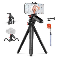 Load image into Gallery viewer, NEEWER Mini Flexible Tripod for iPhone &amp; Camera with Remote/Handle/Phone Holder/Action Camera Adapter, Portable Pocket Desk Tripod for Travel Vlogging Compatible with iPhone GoPro Samsung, TP36, Black_1
