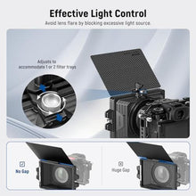 Load image into Gallery viewer, NEEWER Mini Matte Box with Two 4"x5.65" Filter Trays, 4 Circular Lens Adapters, Carbon Fiber Top Flag, Compatible with SmallRig Accessory Compatible with K&amp;F NISI TIFFEN NEEWER Cinema Filter, PG002, Schwarz_1181
