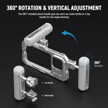 Load image into Gallery viewer, NEEWER Quick Release Side Handle with Anti Off Cold Shoe, 360 Rotation, Nonslip Grid, Compatible with iPhone 16 Pro 16 Pro Max S25 Ultra Phone Cage Accessories, Silver + Gray, PA045, SilverGray_210
