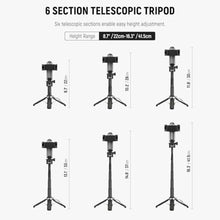 Load image into Gallery viewer, NEEWER Selfie Stick with Detachable Bluetooth Remote Shutter, Lightweight Foldable Travel Tripod for iPhone for YouTube/TikTok Vlogs Live Streaming Photography, Black, P15_5287

