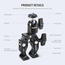 Load image into Gallery viewer, NEEWER ST87 Super Clamp Camera Mount with 360 Ball Head, Phone Holder, Cold Shoe, Action Camera Adapter for Bike Handlebar Pole Desk, Compatible with DJI Osmo Pocket 4 3 Xtra Muse GoPro Hero iPhone, Black_5259
