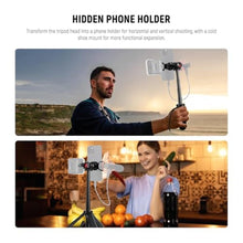 Load image into Gallery viewer, NEEWER TP38 Phone Camera Tripod, 15" Extendable Selfie Stick Metal Stand with Phone Holder, Action Camera Adapter Compatible with Hero 12 11 10 9, 360 Ball Head Travel Tripod for Vlogging, Black_3984
