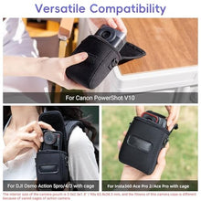 Load image into Gallery viewer, Neoprene Carrying Case for Canon PowerShot V10 Vlog Camera, Camera Case Belt Pouch Crossbody Bag with Strap &amp; Carabiner for Osmo Action 5 Pro 4 3 with Cage &amp; Osmo 360, Shockproof Camera Travel Storage, Black_8373
