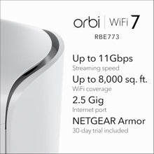 Load image into Gallery viewer, NETGEAR Orbi 770 Series Tri-Band WiFi 7 Mesh Network System (RBE773) - Router + 2 Satellite Extenders, Security Features, Up to 11Gbps, Covers up to 8,000 sq. ft., 100 Devices, 2.5 Gig Internet Port_675
