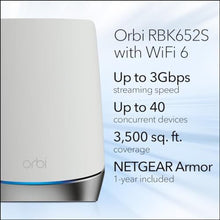 Load image into Gallery viewer, NETGEAR Orbi Whole Home Tri-Band Mesh WiFi 6 System (RBK652S) Router + 1 Satellite Extender - Security Features - Coverage up to 3,500 sq. ft., 40 Devices - AX3000 (up to 3Gbps)_420
