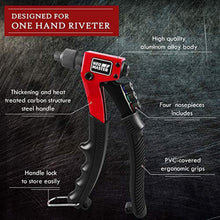 Load image into Gallery viewer, NEU MASTER Rivet Gun with 200 Rivets, Heavy Duty Manual Rivet Gun Kit, 4 Tool-free Interchangeable Heads with Carrying Case, One-hand Pop Riveter for Metal, Plastic, Leather &amp; DIY, BlackRed_7959
