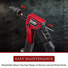 Load image into Gallery viewer, NEU MASTER Rivet Gun with 200 Rivets, Heavy Duty Manual Rivet Gun Kit, 4 Tool-free Interchangeable Heads with Carrying Case, One-hand Pop Riveter for Metal, Plastic, Leather &amp; DIY, BlackRed_7962
