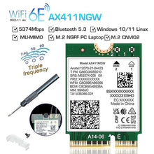 Load image into Gallery viewer, New WiFi 6E Card AX411 M.2 CNVio2 Network Card BT5.3 AX5400Mbps 802.11ax/ac Tri-Band WiFi 6e M.2 Key E Wireless Adapter Support Windows 10/11 for Intel 12 CPU and Above for Laptops PC_691

