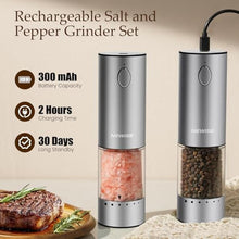 Load image into Gallery viewer, Newise Electric Salt and Pepper Grinder Set - Rechargeable Stainless Steel Salt and Pepper Shakers with LED Lights, Adjustable Coarseness, Large Capacity, Kitchen Appliances Gifts for Women, ClearAcrylicBase_6100
