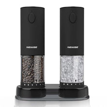 Load image into Gallery viewer, Newise Electric Salt and Pepper Grinder Set, Rechargeable Pepper Mills with LED Light &amp; External Coarseness Adjustment, Kitchen Gadgets for Mom Home Cooks &amp; Families - Black_1
