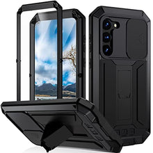 Load image into Gallery viewer, NINKI Compatible for Galaxy S23 Plus Metal Silicone Case with Camera Cover and Screen Protector,Shockproof Aluminium Metal Case for S23 Plus Phone with Kickstand Black, BlackCameraCover_1
