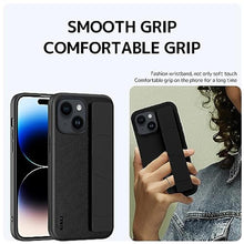 Load image into Gallery viewer, NINKI Compatible with iPhone 15 Case with Strap,Shockproof Leather PC Cover Camera Protective Slim Thin Wristband Case for iPhone 15 Case Men,Cover for Apple iPhone 15 Case Finger Grip Loop Black_2434
