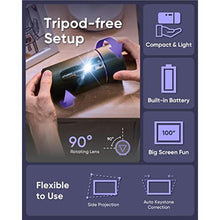 Load image into Gallery viewer, NOMVDIC R150 Mini Projector, Portable Battery Operated Projector with 4hrs of Playtime , Ceiling Projector with 90 Rotating Lens, 6W Harman Kardon Speaker, Auto Keystone, black_1864
