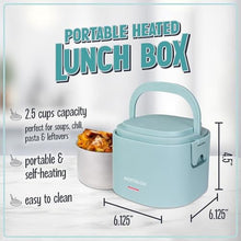Load image into Gallery viewer, Nostalgia Portable 20-Ounce Electric Heated Lunch Box Travel Size 2.5 Cup Capacity for Soup, Chili, and Leftovers Leak Proof Silicone Sealed Lid, Foldable Carry Handle, Detachable Cord Chambray_638
