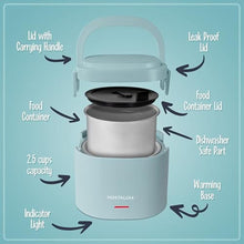 Load image into Gallery viewer, Nostalgia Portable 20-Ounce Electric Heated Lunch Box Travel Size 2.5 Cup Capacity for Soup, Chili, and Leftovers Leak Proof Silicone Sealed Lid, Foldable Carry Handle, Detachable Cord Chambray_639

