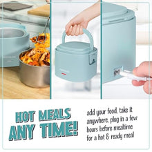 Load image into Gallery viewer, Nostalgia Portable 20-Ounce Electric Heated Lunch Box Travel Size 2.5 Cup Capacity for Soup, Chili, and Leftovers Leak Proof Silicone Sealed Lid, Foldable Carry Handle, Detachable Cord Chambray_641
