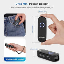 Load image into Gallery viewer, OBZ Mini Bluetooth Barcode Scanner, 2D Wireless Barcode Scanner, Versatile Portable Handheld USB 1D 2D QR Code Scanner Work with Mac OS, Windows, iOS, Android Tablet, Phone, PC, POS (Upgraded Version), BlackUpgraded_6028
