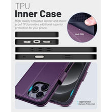 Load image into Gallery viewer, OCASE Compatible with iPhone 16 Pro Max Wallet Case, PU Leather Flip Folio Case with Card Holders RFID Blocking Kickstand [Shockproof TPU Inner Shell] Phone Cover 6.9 Inch 2024, Dark Purple, DarkPurple_1673
