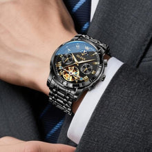 Load image into Gallery viewer, OLEVS Mens Automatic Watches Skeleton Tourbillon Mechanical Self Winding Luxury Dress Wrist Watch Moon Phase Waterproof Luminous Watch Gifts, blackstrapblackdial_1224
