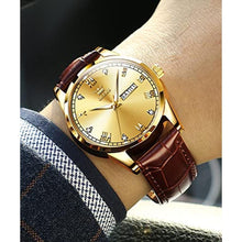 Load image into Gallery viewer, OLEVS Mens Gold Watches Leather,Day Date Watches for Men,Brown Leather Men Watch,Waterproof Watch Ma n Dress Men's Analog Roman Numeral Luminous, Browngoldshellgoldface_2858
