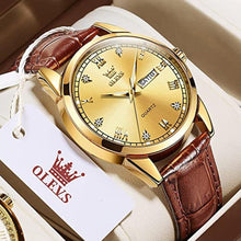 Load image into Gallery viewer, OLEVS Mens Gold Watches Leather,Day Date Watches for Men,Brown Leather Men Watch,Waterproof Watch Ma n Dress Men's Analog Roman Numeral Luminous_400
