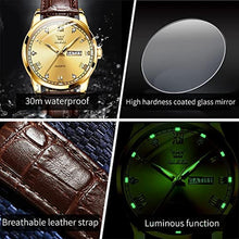 Load image into Gallery viewer, OLEVS Mens Gold Watches Leather,Day Date Watches for Men,Brown Leather Men Watch,Waterproof Watch Ma n Dress Men's Analog Roman Numeral Luminous, Browngoldshellgoldface_2860
