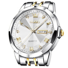 Load image into Gallery viewer, OLEVS Silver Gold Watches for Men Waterproof Diamond Business Luxury Dress Analog Quartz Stainless Steel Luminous Day Date Two Tone Casual Men's Wrist Watches Gift_1
