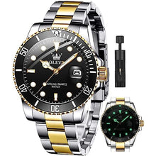 Load image into Gallery viewer, OLEVS Watches for Men Black Silver Stainless Steel Luxury Mens Dress Watch, blackface_1
