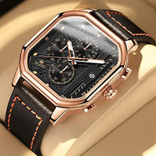 Load image into Gallery viewer, OLEVS Watches for Men Quartz Leather Wrist Watches ChronographFashion Dress Watch Date Waterproof Luminous Casual Square Business, Black_818
