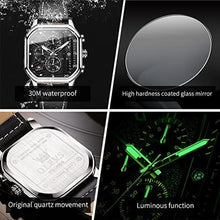 Load image into Gallery viewer, OLEVS Watches for Men Quartz Square Wrist Watches Chronograph Leather Fashion Dress Watch Date Waterproof Luminous Casual Business Black_1156
