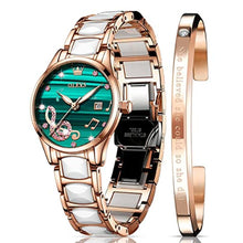 Load image into Gallery viewer, OLEVS Wrist Watches for Womens Ladies Small Wrist Rose Gold White Ceramic Fashion Pink Red Green Dial Stainless Steel Waterproof Date_1

