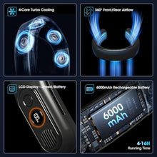 Load image into Gallery viewer, OLV Rechargeable 4 Turbo 6000mAh Portable Neck Fan - 360 Cooling Airflow, 3 Speeds, LED Battery Display, Foldable, Bladeless - Personal Fan for Work, Travel, Outdoor Activities - Black_7347
