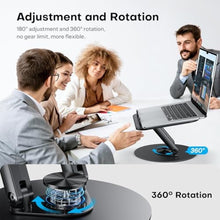 Load image into Gallery viewer, OMOTON Laptop Stand for Desk with 360 Rotating Base, Ergonomic Laptop Riser for Collaborative Work, Easy Storage, Fit MacBook/Laptops up to 14 inches, Black_1240

