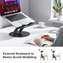 Load image into Gallery viewer, OMOTON Laptop Stand for Desk with 360 Rotating Base, Ergonomic Laptop Riser for Collaborative Work, Easy Storage, Fit MacBook/Laptops up to 14 inches, Black_1241
