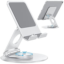 Load image into Gallery viewer, OMOTON T6 Swivel Tablet Stand for iPad with 360 Rotating Base, Foldable Adjustable Holder for Drawing, Compatible with iPad Pro/Air/Mini and More, Silver_1

