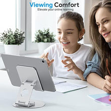 Load image into Gallery viewer, OMOTON T6 Swivel Tablet Stand for iPad with 360 Rotating Base, Foldable Adjustable Holder for Drawing, Compatible with iPad Pro/Air/Mini and More, Silver_7922

