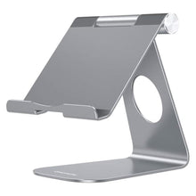 Load image into Gallery viewer, OMOTON Tablet Stand Holder Adjustable, T1 Desktop Aluminum Tablet Dock Cradle Compatible with iPad Air/Mini, iPad 10.2/9.7, iPad Pro 11/12.9, Samsung Tab and More, Grey_1
