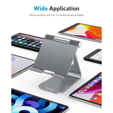 Load image into Gallery viewer, OMOTON Tablet Stand Holder Adjustable, T1 Desktop Aluminum Tablet Dock Cradle Compatible with iPad Air/Mini, iPad 10.2/9.7, iPad Pro 11/12.9, Samsung Tab and More, Grey_8136
