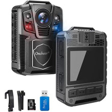 Load image into Gallery viewer, ONCHEER 1080P Patrol Police Infrared Night Vision Body Camera with 64G Kingston SD Card, Shoulder &amp; Waist Clip, Vedio Audio Recorder Bodycam, 24H Record for Law Enforcement Security Outwork, black_1
