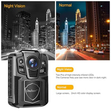 Load image into Gallery viewer, ONCHEER 1080P Patrol Police Infrared Night Vision Body Camera with 64G Kingston SD Card, Shoulder &amp; Waist Clip, Vedio Audio Recorder Bodycam, 24H Record for Law Enforcement Security Outwork, black_131
