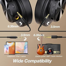 Load image into Gallery viewer, OneOdio A70 Bluetooth Over Ear Headphones, Wireless Headphones with 72H Playtime, Hi-Res, Built-in Mic, 3.5mm/6.35mm Wired Audio Jack for Studio Monitor &amp; Mixing DJ Guitar AMP, Computer PC Gaming, Black_7178
