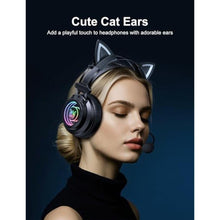 Load image into Gallery viewer, ONITOON Gaming Headset with Microphone, Detachable Cat Ears, Abyssal Mirror RGB Light, 50 MM Drivers Surround Sound, Lightweight Gaming Headphones for PC/Laptop/PS4/PS5/Switch, Black_196
