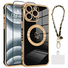 Load image into Gallery viewer, OOK Magnetic Phone Case for iPhone 16 Pro Max [Compatible with MagSafe] Soft TPU Heart Phone Cover with Screen Protector Shockproof Protection Slim Case with Strap Lanyard for Women - Black_1
