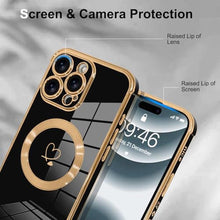Load image into Gallery viewer, OOK Magnetic Phone Case for iPhone 16 Pro Max [Compatible with MagSafe] Soft TPU Heart Phone Cover with Screen Protector Shockproof Protection Slim Case with Strap Lanyard for Women - Black_132
