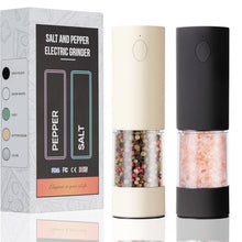 Load image into Gallery viewer, OPIIV Electric Salt &amp; Pepper Grinder Set (2 Pack) USB Rechargeable, Adjustable Coarseness, One-Handed Operation with LED Light Automatic Spice Mill Shaker for Kitchen, Dining, or Camping, BlackButtercream_1
